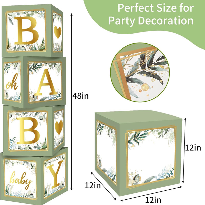 Sage Green RUBFAC Baby Shower Decorations Set 4pcs with Letters and Balloon Boxes
