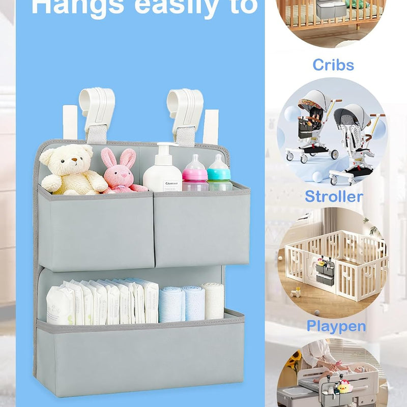 Hanging Diaper Organizer for Bassinet/Crib/Playpen/Playard – Hold 80+ Diapers - Changing Table Diaper Holder Attachment Accessories- Diaper Stacker Nursery Caddy Organizer (Gray)