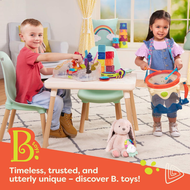 B. toys, One Two Squeeze Soft Building Blocks, 10 Pack, Blocks - 1, Baby | 10 soft blocks with numbers, shapes, colors, and animals; textured block play with reusable bag, Blocks - 1, Baby; 6+ Months