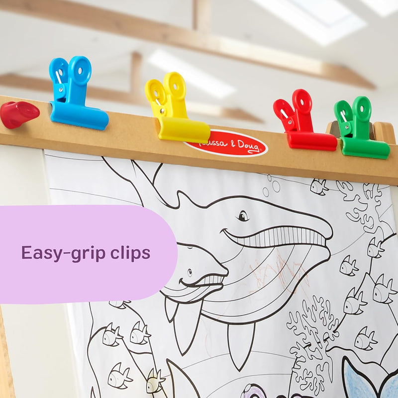melissa & doug deluxe wooden art easel for kids with dry-erase board chalkboard & drawing paper roller folding double-sided toddler easel