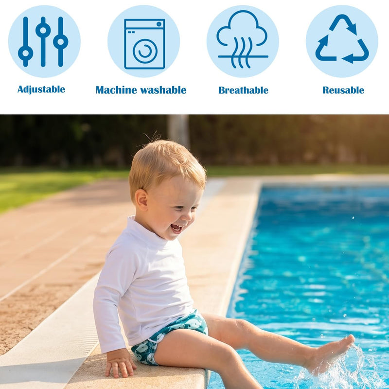 ALVABABY Swim Diapers 2pcs Reusable Baby Boy Swim Diaper 0-8 Months Adjustable Snap Washable Infant Toddler Swimming Diaper for Pool Beach & Swim Lessons – Waterproof PUL Leak-Proof UPF 30+ Small Size