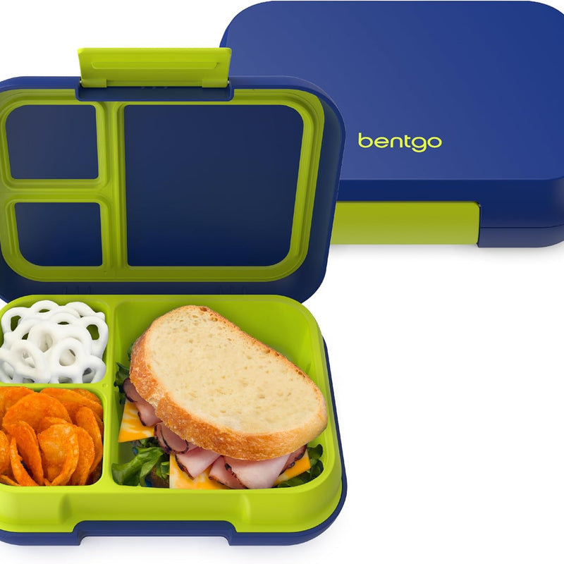 Bentgo Pop - Leak-Proof Lunch Box & Removable Divider for Ages 8+ & Teens - Lunch Container Holds 5 Cups of Food; 3-4 Compartments; Microwave/Dishwasher Safe; 2 Year Warranty (Navy Blue/Chartreuse)