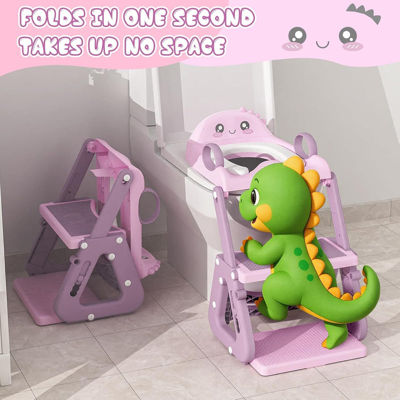 Potty Training Seat, Upgrade 2 in 1 Potty Training Toilet with Step Stool Foldable Toddler Toilet Seat for Kids Boys Girls Toddler Potty with Splash Guard Anti-Slip Pad Adjustable Ladder & Seat Height