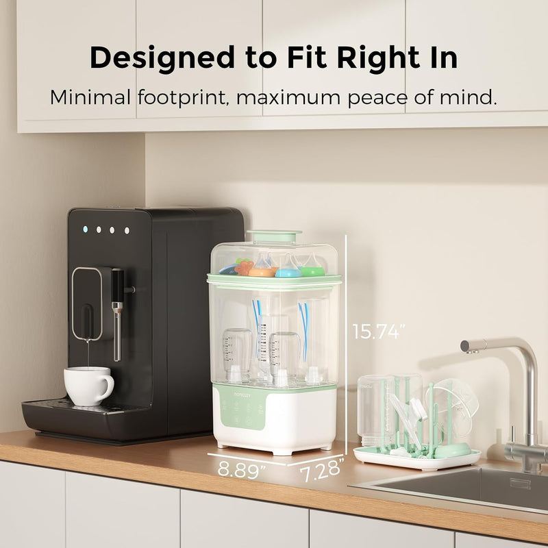 Momcozy New Modular Nesting 4 in 1 Compact Bottle Sterilizer and Dryer | Space-Saving Design, 6 Bottles Capacity, for Breast Pump Parts & Newborn Essentials, Drying Rack Included, for New Parents