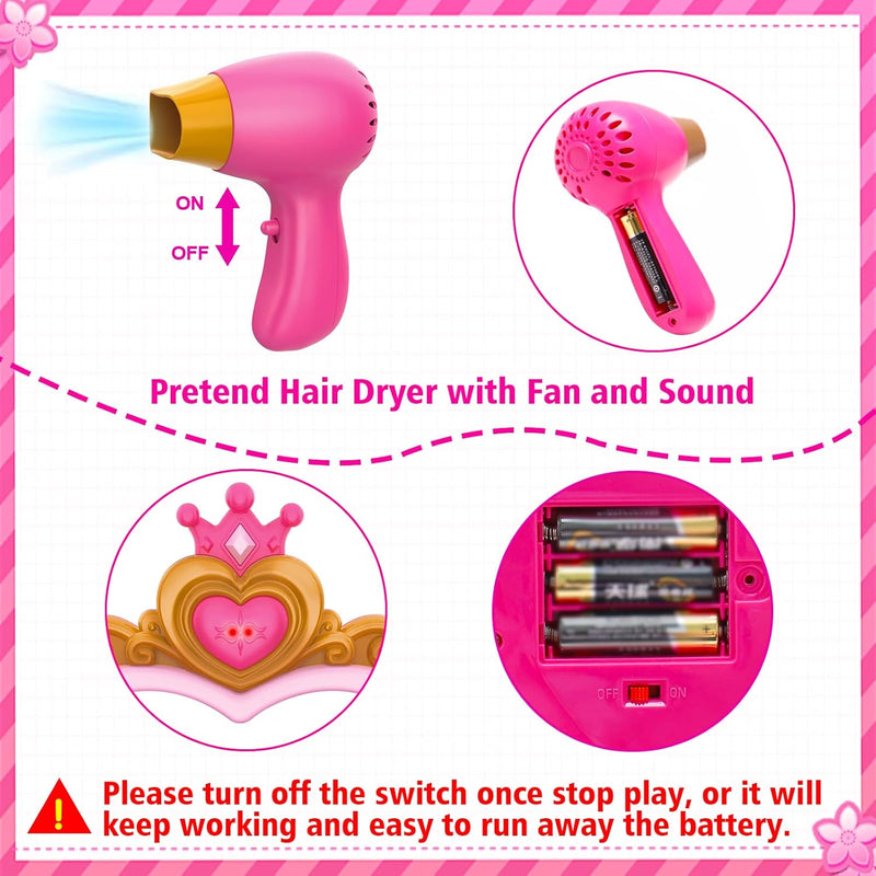 Toddler Vanity Magic Makeup Set Table & Chair Girl Toy Automatically Mirror with Music Light Pink Toys for 3 4 5 Year Old Girl Hair Salon Pretend Play Princess Dress Up Playset Valentine Gift Age 3-5
