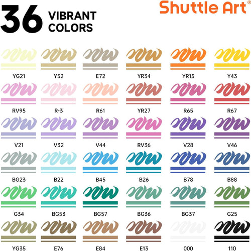 Shuttle Art Automatic Ink Control Acrylic Paint Markers, 36 Colors Brush Tip Acrylic Paint Pens for Rock Painting, Ceramic, Wood, Canvas, Glass, Stone, Fabric, Card, DIY Football Crafts