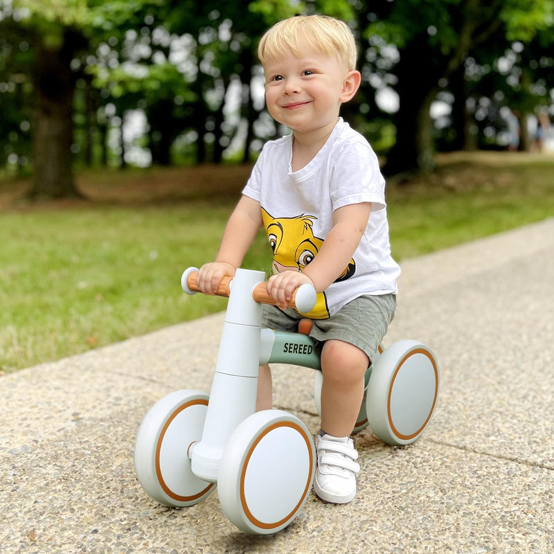 SEREED Baby Balance Bike for 1-2 year olds, Aluminum Frame, 4 Wheels, Sturdy and Comfortable Design
