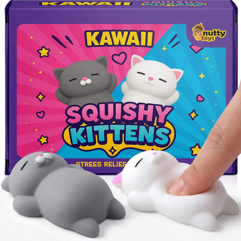 Nutty Toys Squishy Cat Set - 2" Soft Silicone Kawaii Kitties, Top Stress Relief Toy 2026 Unique Gifts for Teens Kids Women Men Adults Best Teenage Girls Teen Boy Tween Christmas Stocking Stuffers Idea