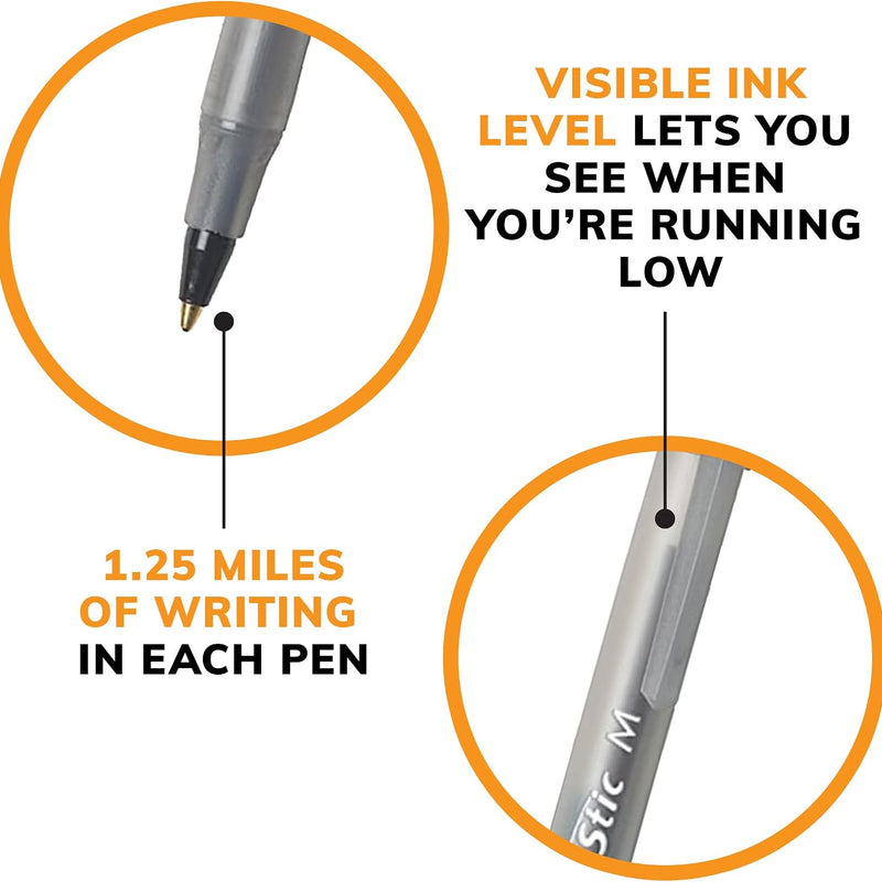 BIC Round Stic Xtra Life Ballpoint Pen, Ultra Long Lasting and Consistent Performance, 144-Count in Black Ink