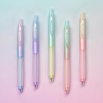 WRITECH Retractable Gel Ink Pens: 0.7mm Fine Point Black-Ink Aesthetic Gradient Color Barrel Soft Grip Medium Point Pen 5ct with 5 Refills for Journaling Smooth Writing Quick-dry No Bleed