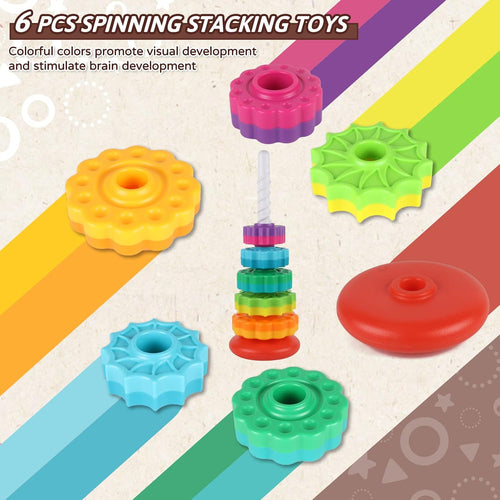 JUXUE Rainbow Ring Stacker Montessori Toys for Babies 6-12 Months, 1-3 Year Old Toddlers