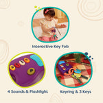 B. toys Toy Car FunKeys with Lights and Sounds, Purple, Pretend Play | 3 textured plus a driver’s key with push-button flashlight and 4 sounds for pretend play, Purple, Interactive, 10+ Months