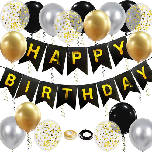 Black Gold Birthday Decoration Set for Men Women Girls and Boys Party