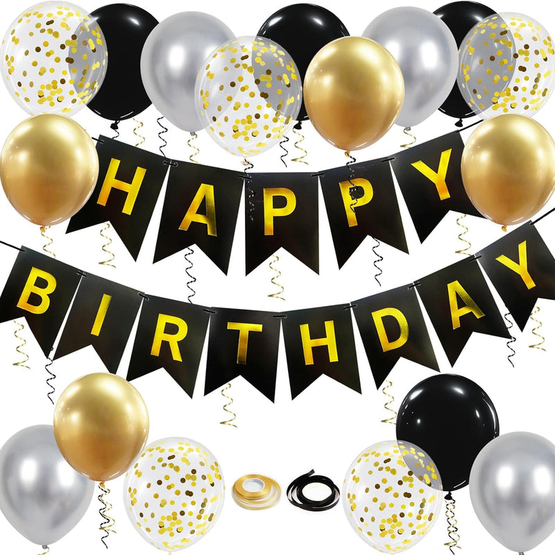 Black Gold Birthday Decoration Set for Men Women Girls and Boys Party