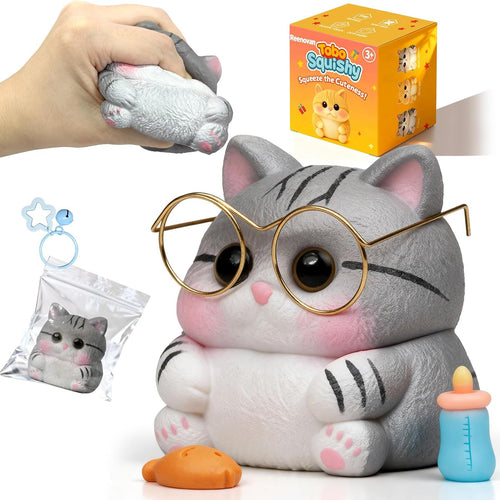 Cat Squishy Toy, Soft TPR Stress Relief Sensory Squeeze Toys, Cute Kawaii Desk Toy, Birthday Gift and Party Favor for Kids and Adults