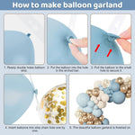 Amandir 153pcs Dusty Blue Balloon Garland Arch Kit Different Sizes Blue White Sand Latex Metallic Confetti Gold Balloons Baptism Birthday Boho Baby Shower
