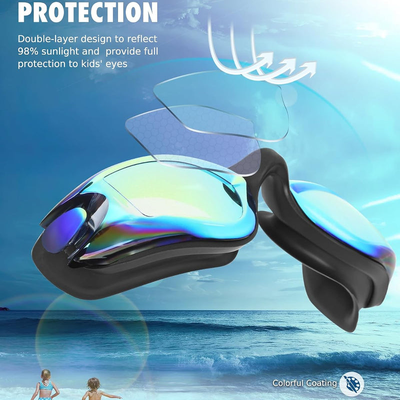 Aegend Swim Goggles for Kids Youth 3-14 Anti-Fog Anti-UV Comfort Fit Goggles for Swimming