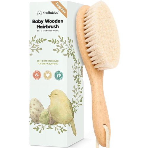 Wooden Baby Hair Brush for Toddler, Infant Cradle Cap (Walnut, Regular) | Soft Goat Bristles Brush for Newborn Girl, Boy Hair, Scalp, Styling, Gentle Grooming, Baby Comb, Baby Bath Essentials