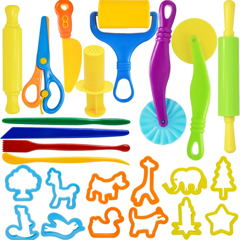 LCY WEDSHI Dough Tool Set for Kids, 9-Piece Plastic Dough Accessories Kit for Ages 4-8, Safety Scissors and Rollers Included