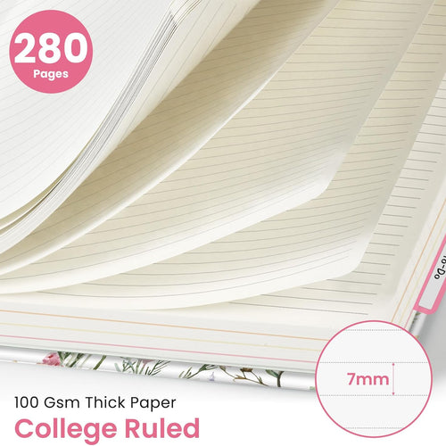 Large Spiral Lined Notebooks for Work with Removable Dividers & Tabs, 8.5"x11" Pretty Hardcover 5 Subject Notebook Journal for Women, College Ruled, Perfect for Study & Office Organization, 280 Pages,Wildflowers