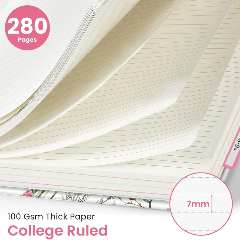 Large Spiral Lined Notebooks for Work with Removable Dividers & Tabs, 8.5"x11" Pretty Hardcover 5 Subject Notebook Journal for Women, College Ruled, Perfect for Study & Office Organization, 280 Pages,Wildflowers