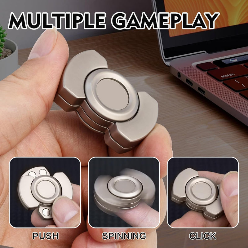 3-in-1 Fidget Toys Adults Kid: Spinner, Slider & Clicker – Magnetic Stainless Steel Bearing for Super-Stable Rotation – Stress Relief, Enhanced Focus, and Habit Breaking, Silver