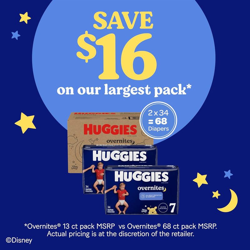 Huggies Overnites Diapers Size 7, 68 Count (2 Packs of 34)