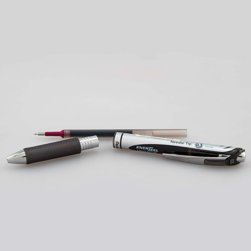 Pentel EnerGel RTX Retractable Liquid Gel Pen, (0.3mm), Extra Fine Line, Needle Tip, Black Ink, Pack of 3 (BLN73BP3A)