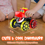 Monster Truck Toys with Dinosaurs for Toddlers 1-3, Press-and-Go Lights-Up Trucks