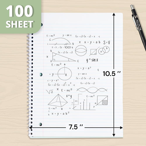 ONAVIA 1 Subject Spiral Notebook, 5 Pack, College Ruled, 8" x 10-1/2", 70 Sheets, 3-Hole Punched Paper,Subject Notebook for School, Study, Assorted Colors