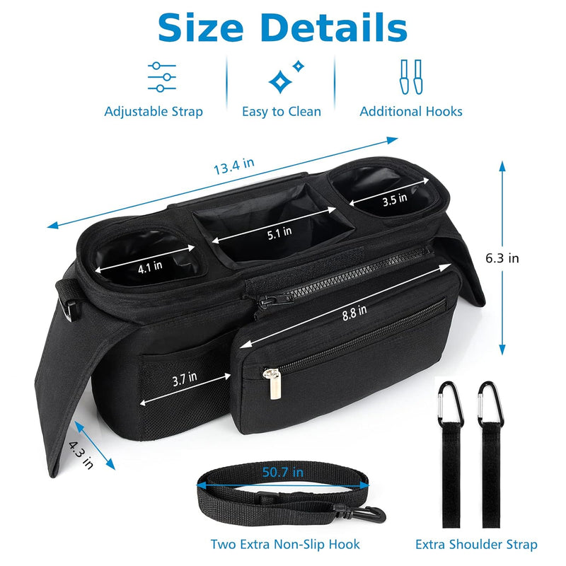 Accmor Universal Stroller Organizer with Insulated Cup Holder Detachable Phone Bag and Shoulder Strap,Stroller Bag Caddy Organizer Fits for Uppababy, Baby Jogger, Britax Strollers