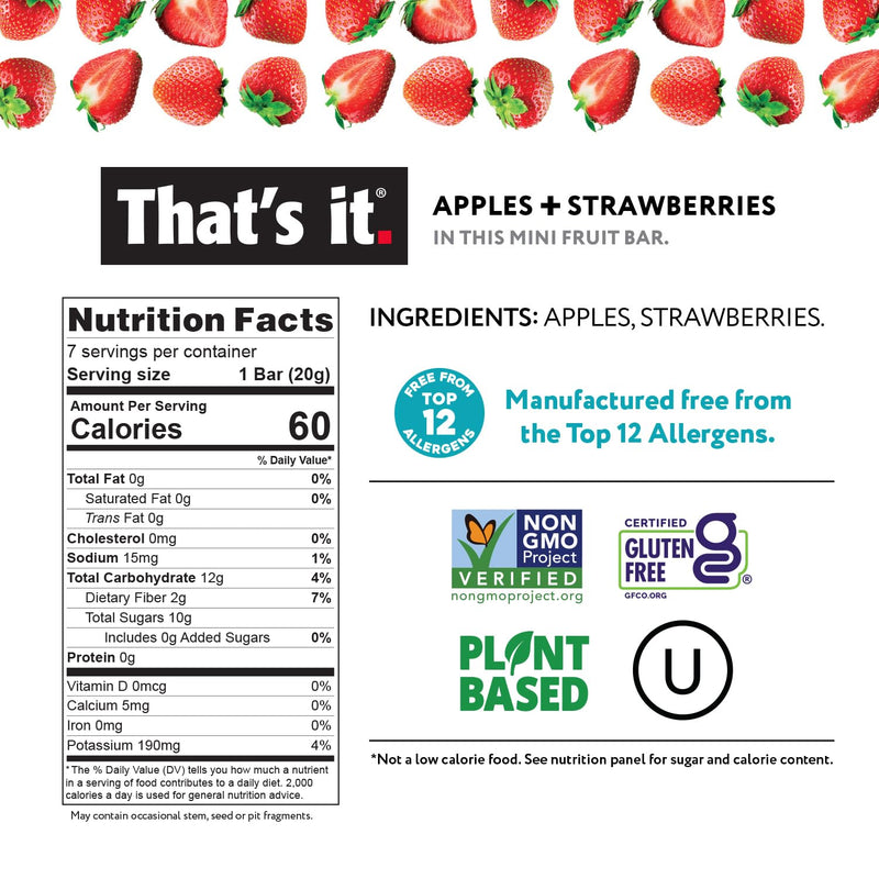 That's it. Mini Fruit Bars (Variety 35 Pack) No Sugar Plant-Based, Vegan & Gluten Free, Breakfast Bar, Paleo, for Children, Non GMO, Fiber (7 Blueberry, 7 Cherry, 7 Fig, 7 Mango, 7 Strawberry)