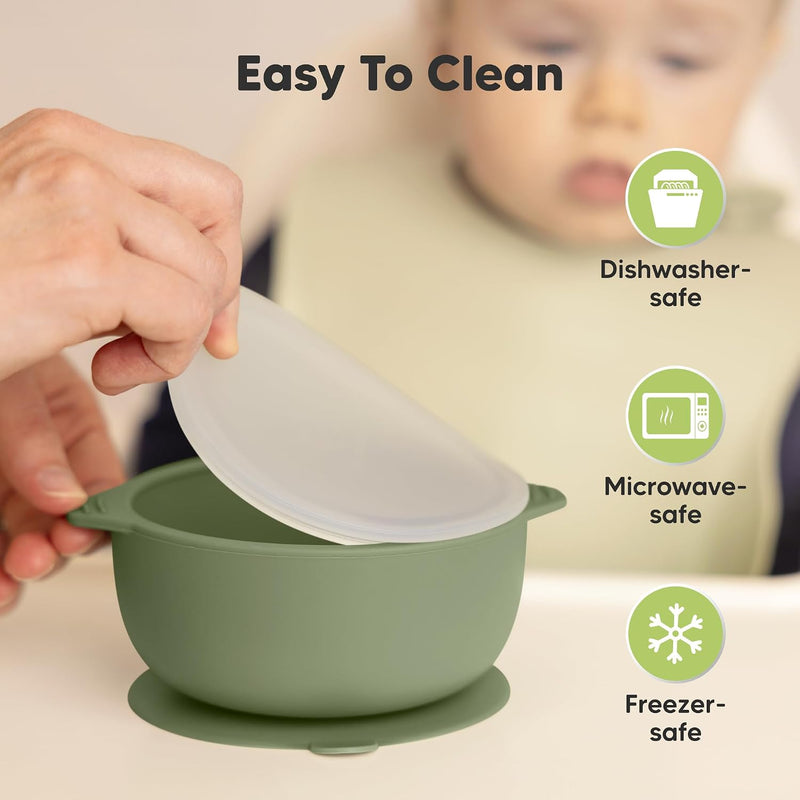 KeaBabies 2-Pack Baby Bowls with Suctions, Lids, BPA-Free Silicone (Slate) | Toddler Suction Bowls for Baby Boys, Girls, Kids, Food Grade Silicone, Dishwasher Safe, BLW Feeding, Baby Eating Essentials