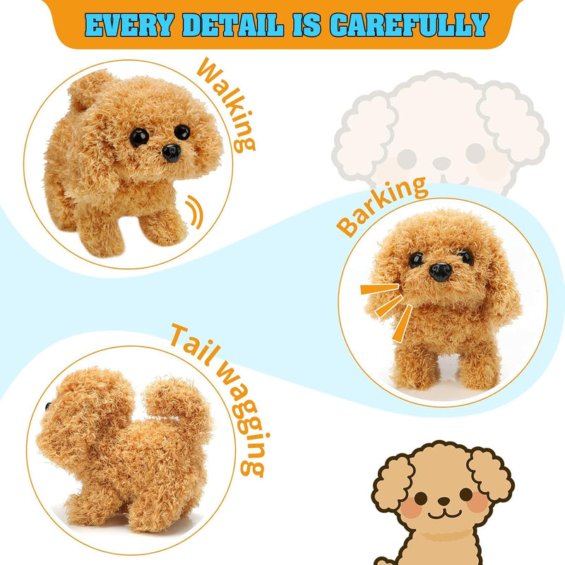 KSABVAIA Plush Teddy Toy Puppy Electronic Interactive Dog - Walking, Barking, Tail Wagging, Stretching Companion Animal for Kids Toddlers