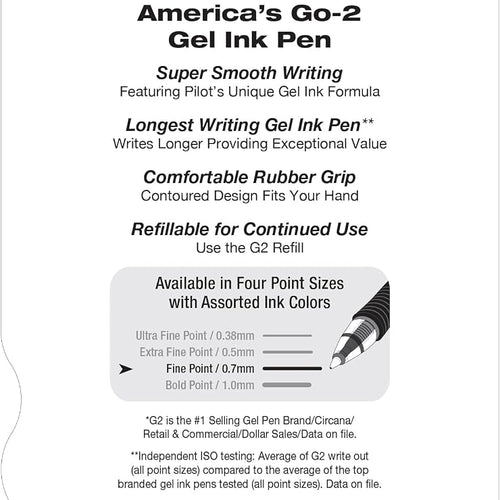 Pilot G2 Pens, Premium Refillable and Retractable Rolling Ball Gel Pens, Fine Point, 0.7mm, Black Ink, 5-Pack