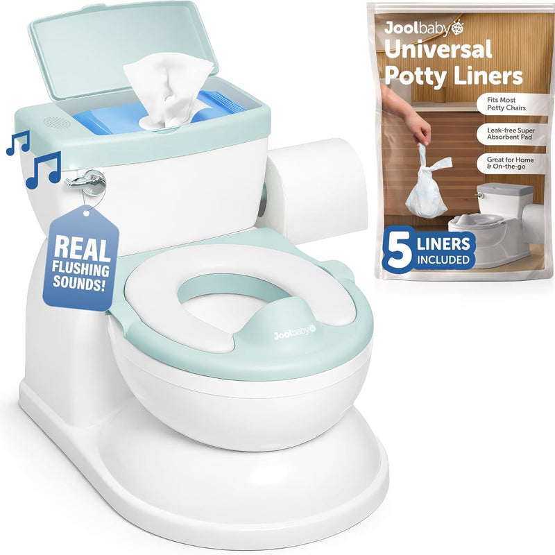 Jool Baby Real Feel 2-in-1 Potty with Wipes Storage, Flushing Sounds & Disposable Liners - Realistic Toilet - Easy to Clean & Assemble (Gray)
