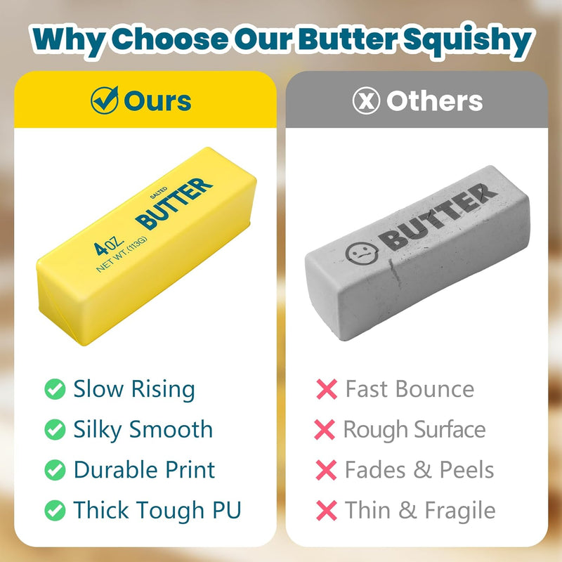 Butter Squishy Slow Rising Squeeze Toy, Soft Stretchy Butter Stick Squishies, Sensory Fidget Toy for Stress & Anxiety Relief, Desk Decor, Party Favor Birthday Gift for Teens & Adults (Yellow)