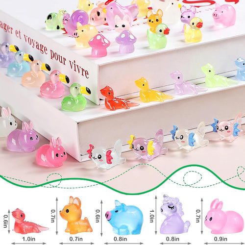 Luminous mini Resin Animals to Hide 120 Pcs Tiny Resin Animals Glow in The Dark for Miniature Fairy Garden Decoration Accessories Micro Landscape Aquarium Potted Decoration