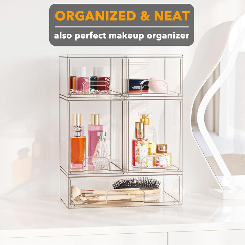SpaceAid Bottle Storage Organizer Baby - Acrylic Bottles Station Organizer Container, Stackable Clear Drawers for Countertop, Vanity, Bathroom, Cabinet, Pantry Organization, 5 Pack, 2S2M1L, 15.4"H