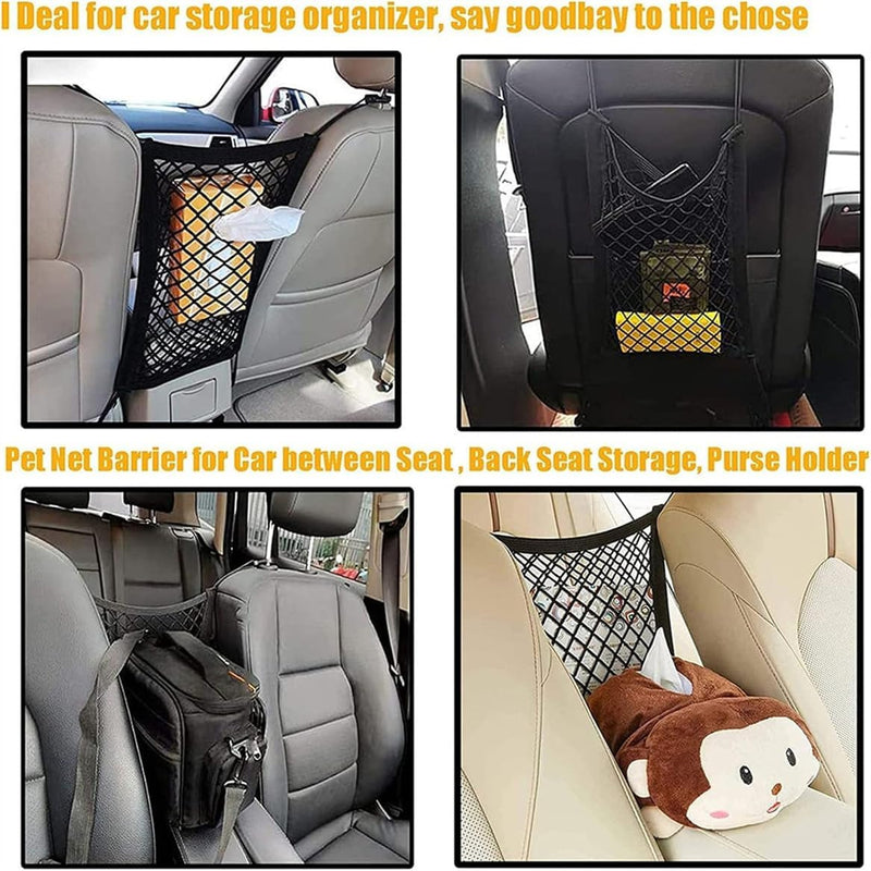 DYKESON Dog Car Net Barrier Pet Barrier with Car Mesh Organizer for Dog & Child, Safety Divider with Upgraded Storage Pouch, Easy Install for Cars & SUVs