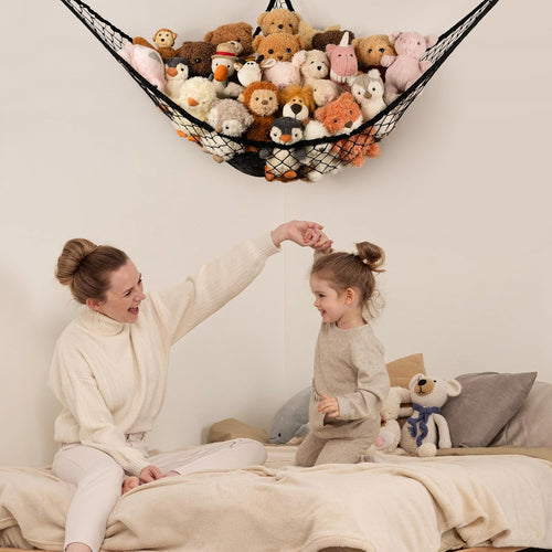 Stuffed Animal Storage Hammock Net Corner - Large Toy Hammock Net for Stuffed Animals Room Decor - Cute Stuff Animal Organizer Holder for Plush Plushie - Kids Baby Nursery Wall Bedroom Home Decor