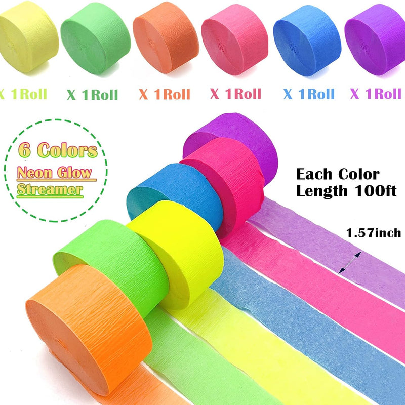Glow Crepe Paper Streamers: UV Reactive, Neon Party Decor for Blacklight Celebrations