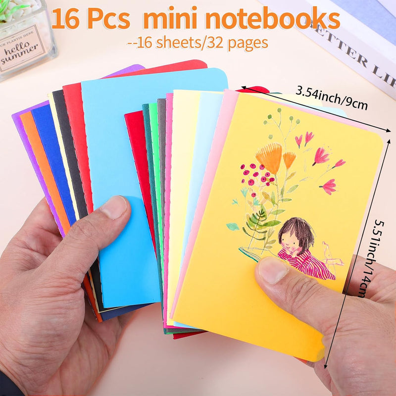 BESARME 16 Pack Mini Notebooks Bulk, A6 Small Lined Pocket Notebook Prizes for Kids Classroom Student Birthday Gifts from Teacher School Supplies Bulk