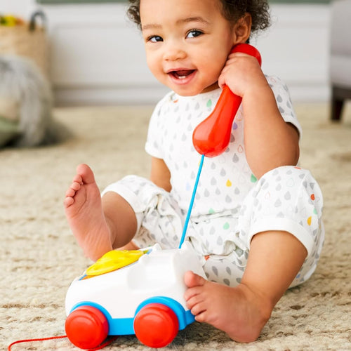 Fisher-Price Toddler Pull Toy Chatter Telephone with Rotary Dial and Wheels for Walking Play Ages 1+ years