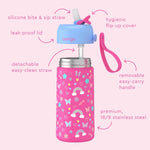 Bentgo Kids Stainless Steel Water Bottle, Leak-Proof, 14 oz, Bite & Sip | Vacuum Insulated, 18/8 Stainless Steel, 12-Hour Cold, Dishwasher Safe, BPA-Free (Rainbows & Butterflies)