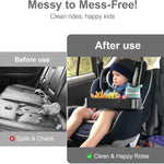 Car Seat Snack Tray for Toddlers - 3 Inch Cup Holder Fits Most Sippy Cups & Straw Bottles with Dip Well, Mess-Free Square Kids Travel Tray Road Trip Essentials, Black