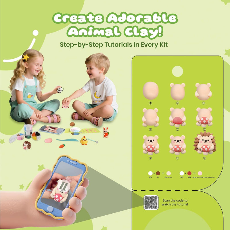 Nicella Air Dry Clay Kit, 12 Animals Modeling Clay for Kids, Model Magic Clay with Sculpting Tools and Tutorials, Safe & Non-Toxic, DIY Arts & Crafts School Projects, Home Party Favors for Boys Girls