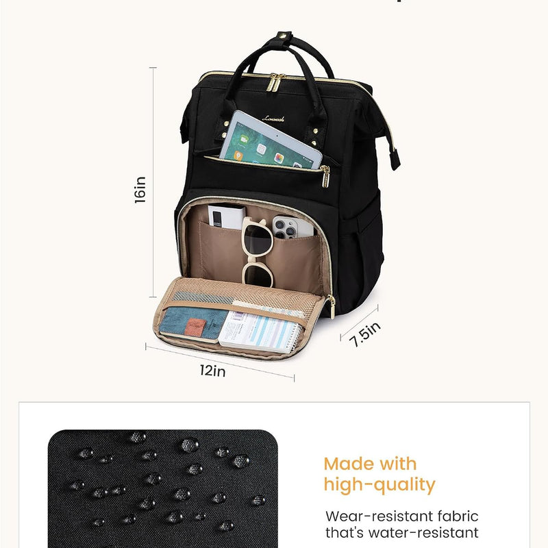 LOVEVOOK Laptop Backpack for Women with Giant Tumbler Holder Pocket,15.6 inch Waterproof Travel Backpack Purse Computer Laptop Bag,Professional Work College Nurse Teacher Backpack Casual Daypack,Black