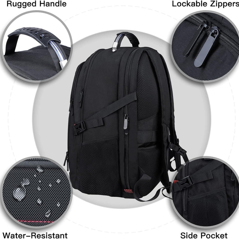 ANTERK Extra Large Travel Laptop Backpack, 17.3 Inch Carry on Backpack for Men Women, Big Anti Theft Water Resistant College Bussiness TSA Airline Approved Work Computer Backpack, Black