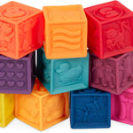 B. toys, One Two Squeeze Soft Building Blocks, 10 Pack, Blocks - 1, Baby | 10 soft blocks with numbers, shapes, colors, and animals; textured block play with reusable bag, Blocks - 1, Baby; 6+ Months